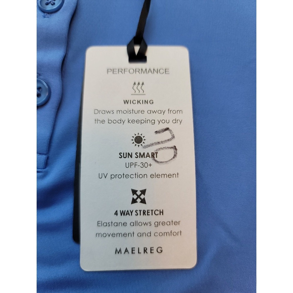 Maelreg Performance Mens Golf Polo Shirt Blue Geometric Pattern Large‎ NWT - Picture 4 of 7
